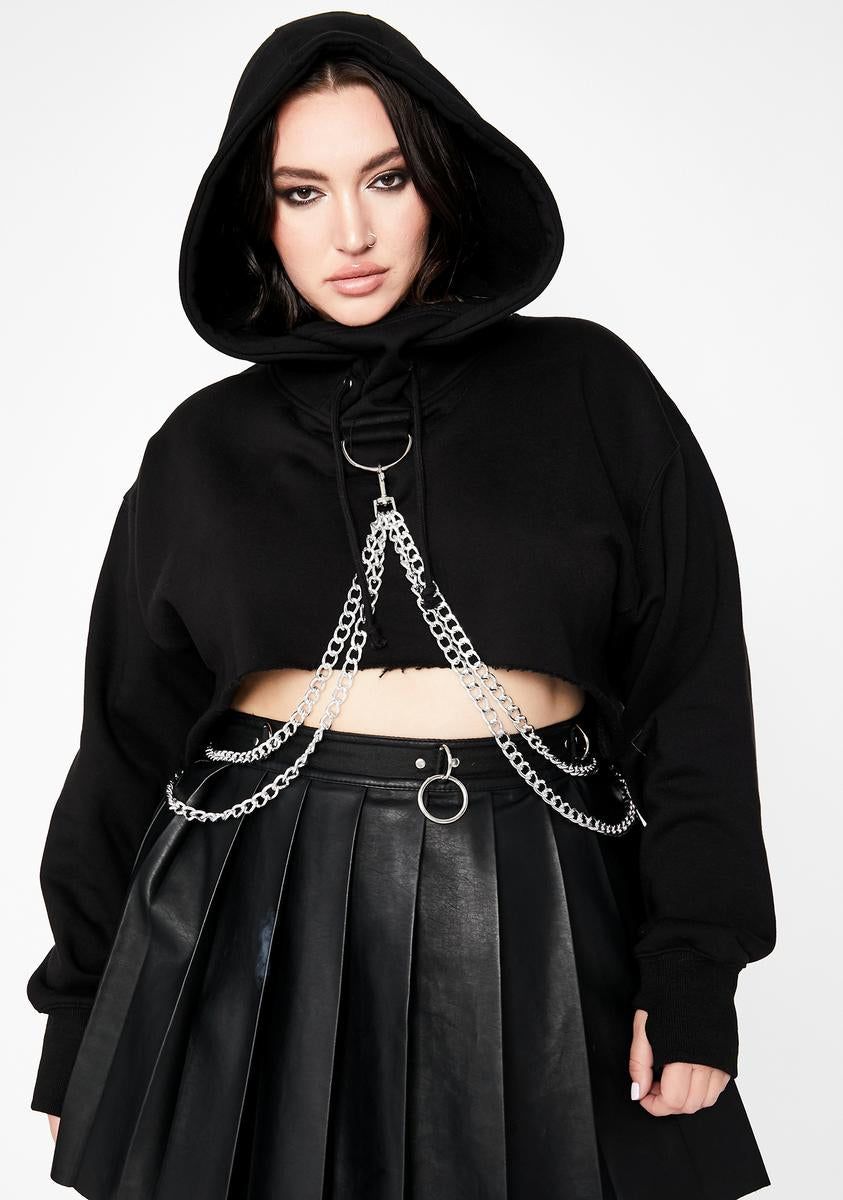 So Chained N' Dangerous Crop Hoodie sold by Dolls Kill