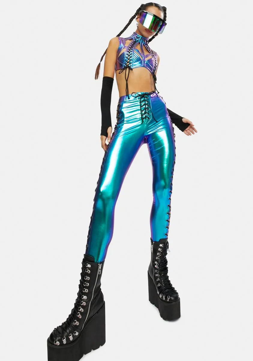 Aqua Rowdy Room Lace-Up Pants sold by Dolls Kill