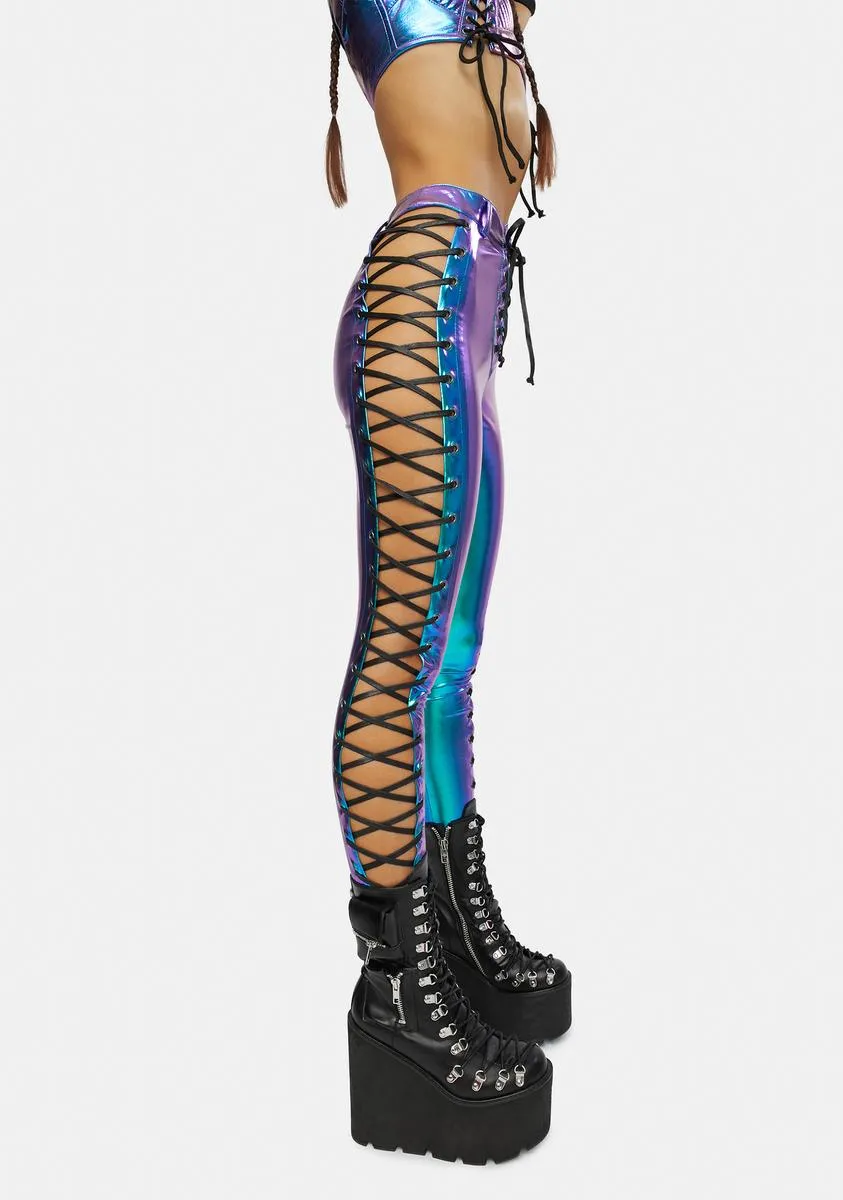 Aqua Rowdy Room Lace-Up Pants sold by Dolls Kill product image thumbnail 3