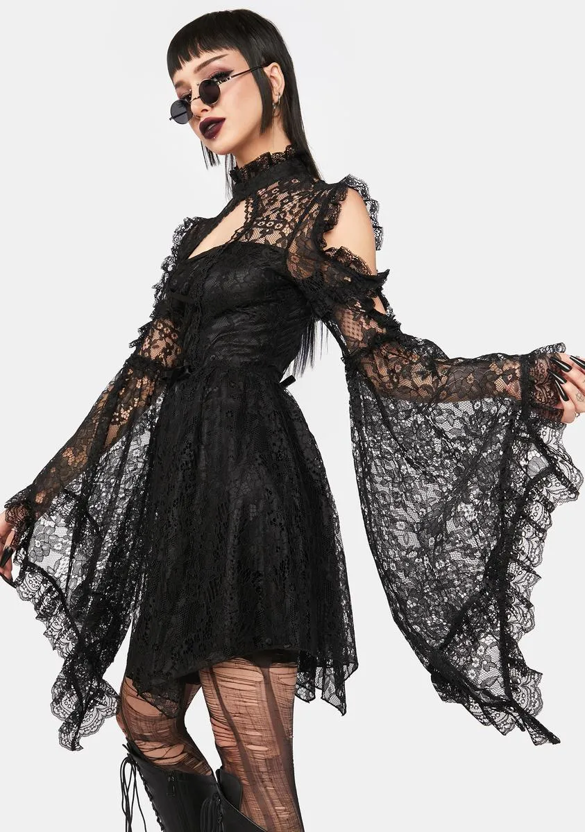 Gothic Sexy Lace Bell Sleeve Mini Dress sold by Dolls Kill