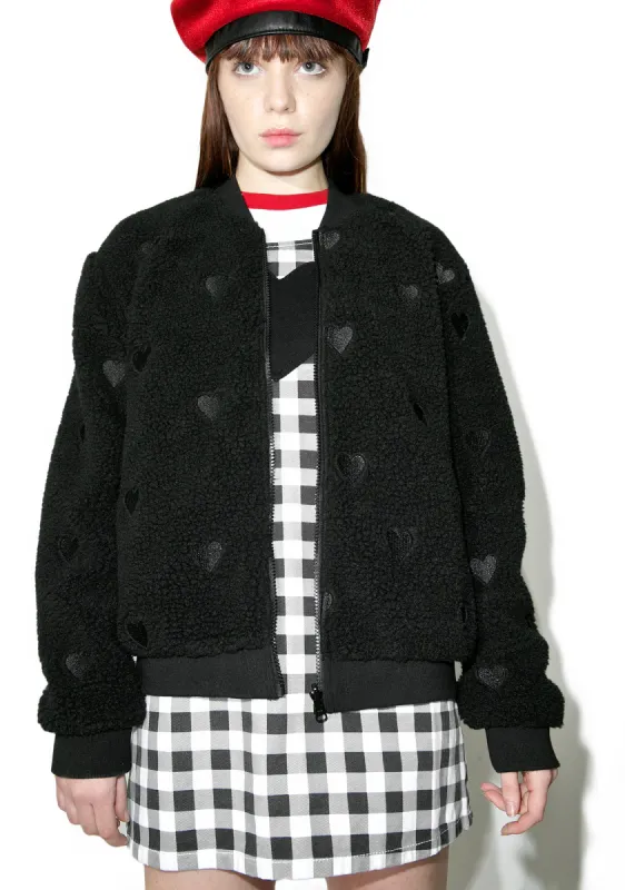 Fleecey Heart Bomber sold by Dolls Kill