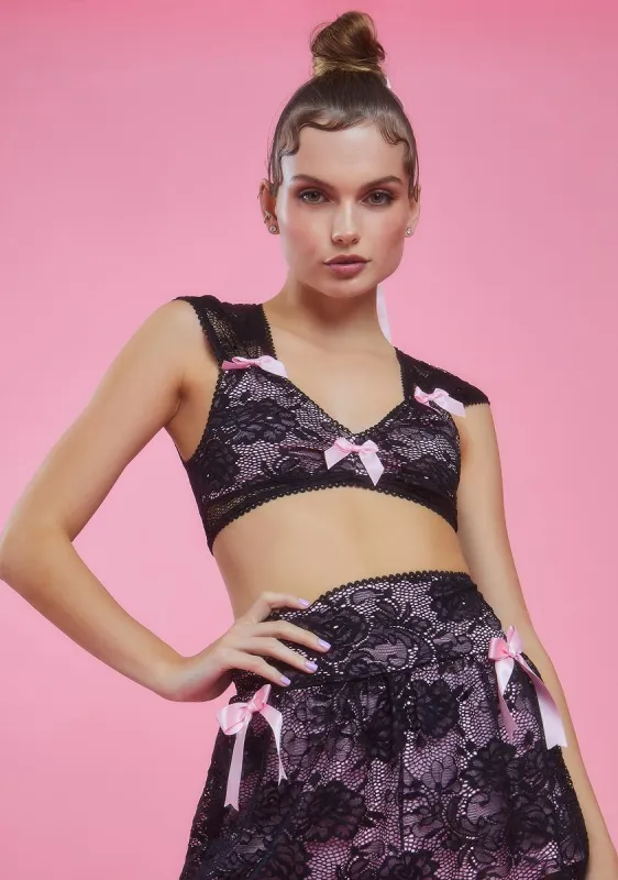 Grace In Lace Satin Bow Crop Top sold by Dolls Kill