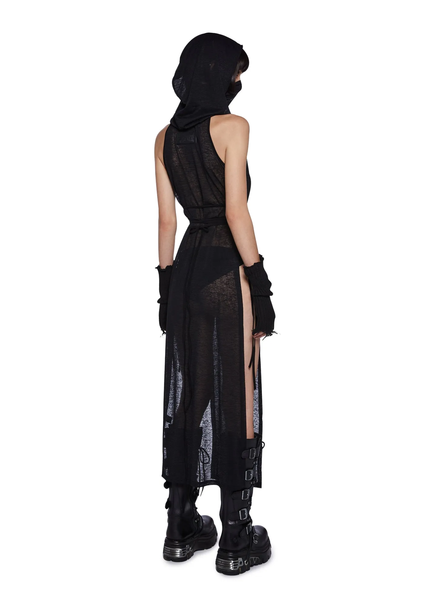 Tempo Hooded Maxi Keyhole Tank And Panty Set - Black sold by Dolls Kill product image thumbnail 4