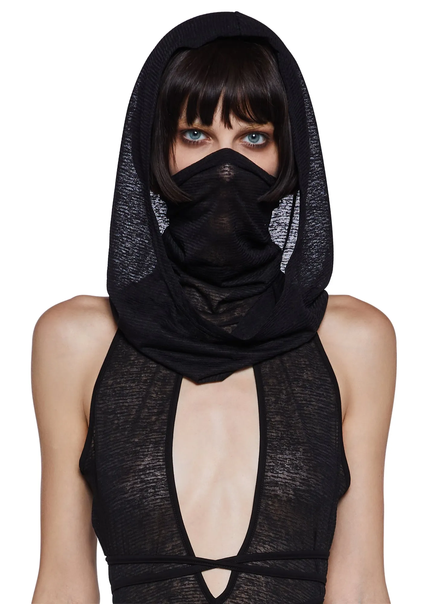 Tempo Hooded Maxi Keyhole Tank And Panty Set - Black sold by Dolls Kill product image thumbnail 2