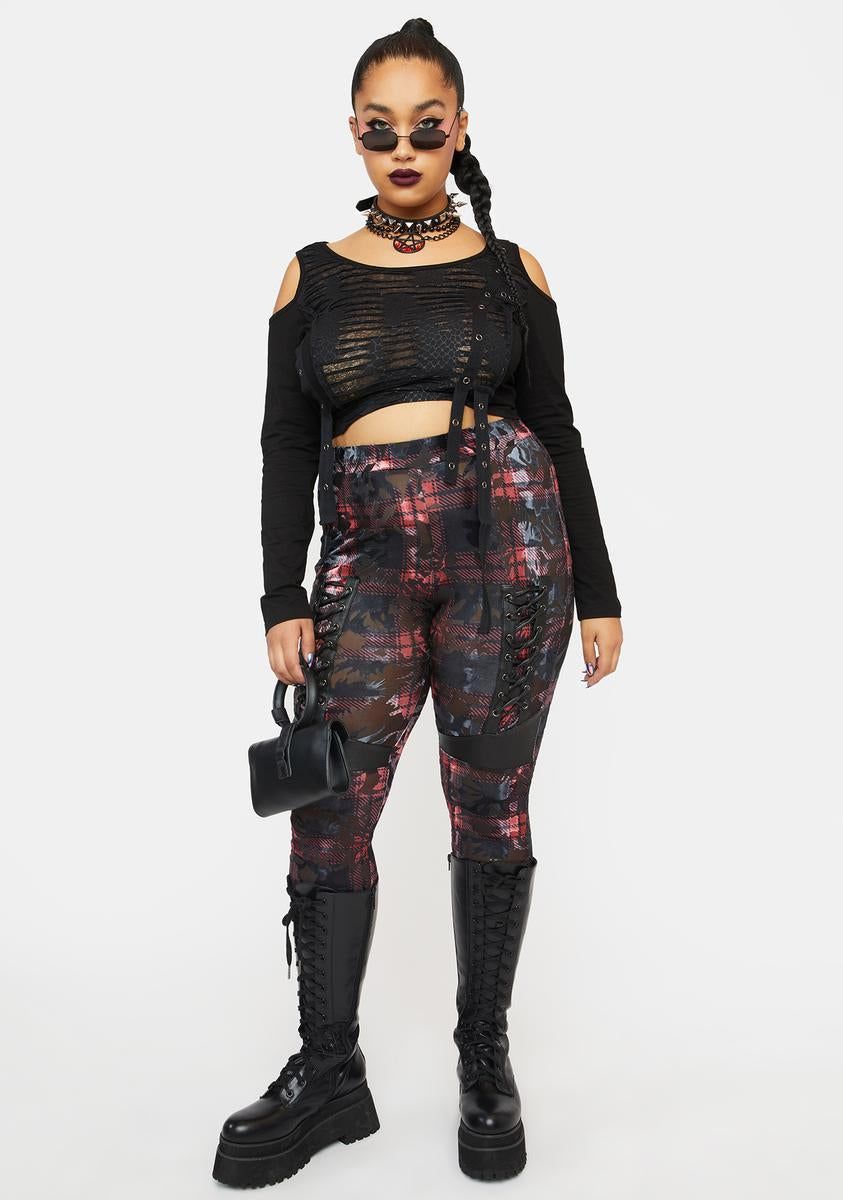 Plus Dark Silhouette Plaid Velvet Leggings sold by Dolls Kill product image thumbnail 3