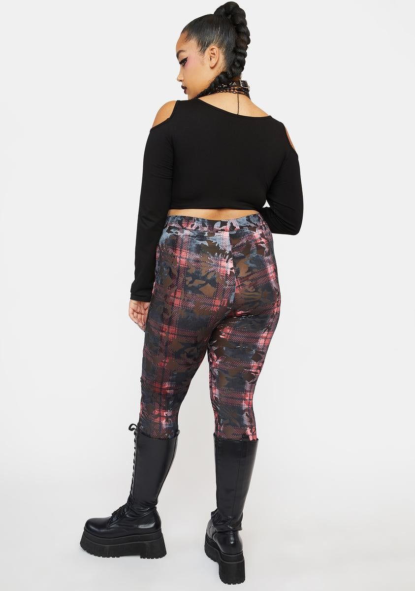 Plus Dark Silhouette Plaid Velvet Leggings sold by Dolls Kill product image thumbnail 4
