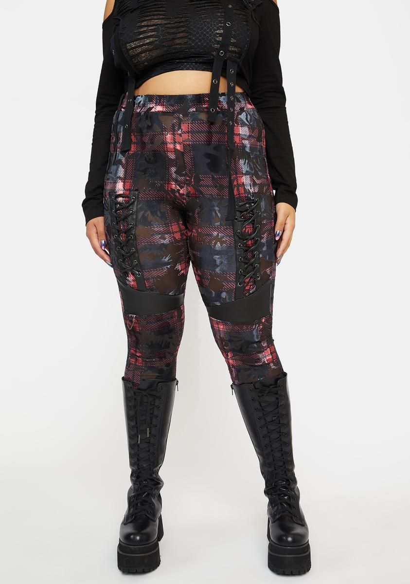 Plus Dark Silhouette Plaid Velvet Leggings sold by Dolls Kill product image thumbnail 2