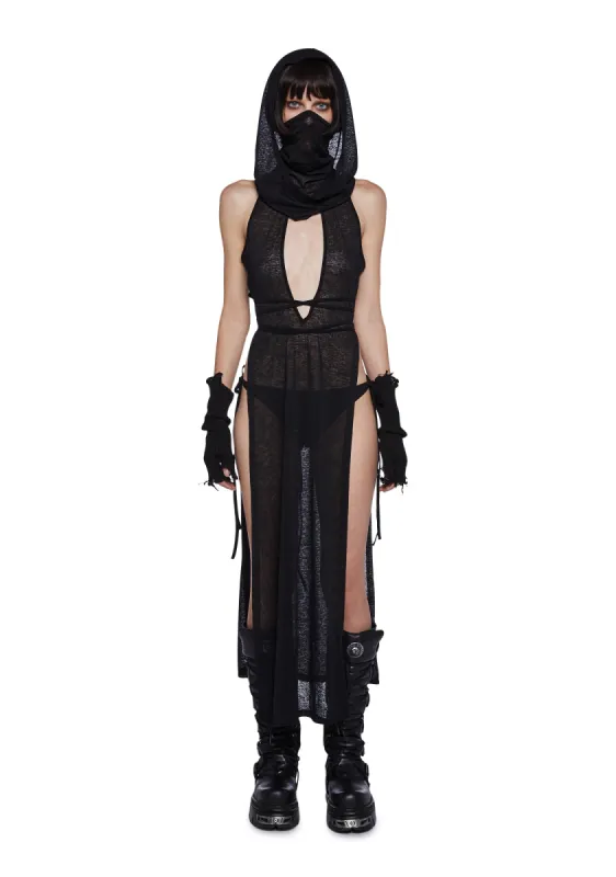 Tempo Hooded Maxi Keyhole Tank And Panty Set - Black sold by Dolls Kill