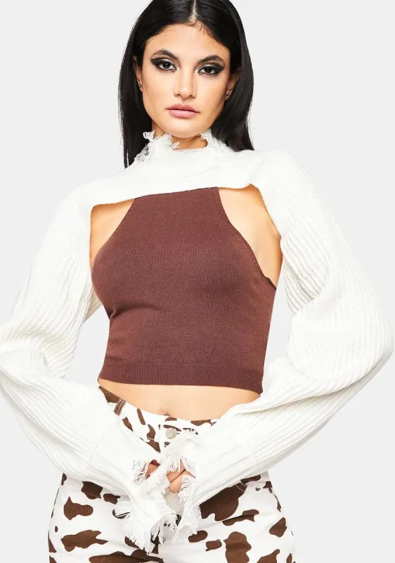 Snow Might Go Viral Knit Shrug sold by Dolls Kill