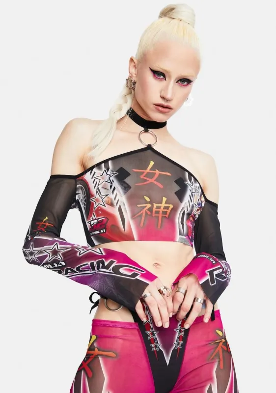 Goddess Off Shoulder Mesh Top sold by Dolls Kill