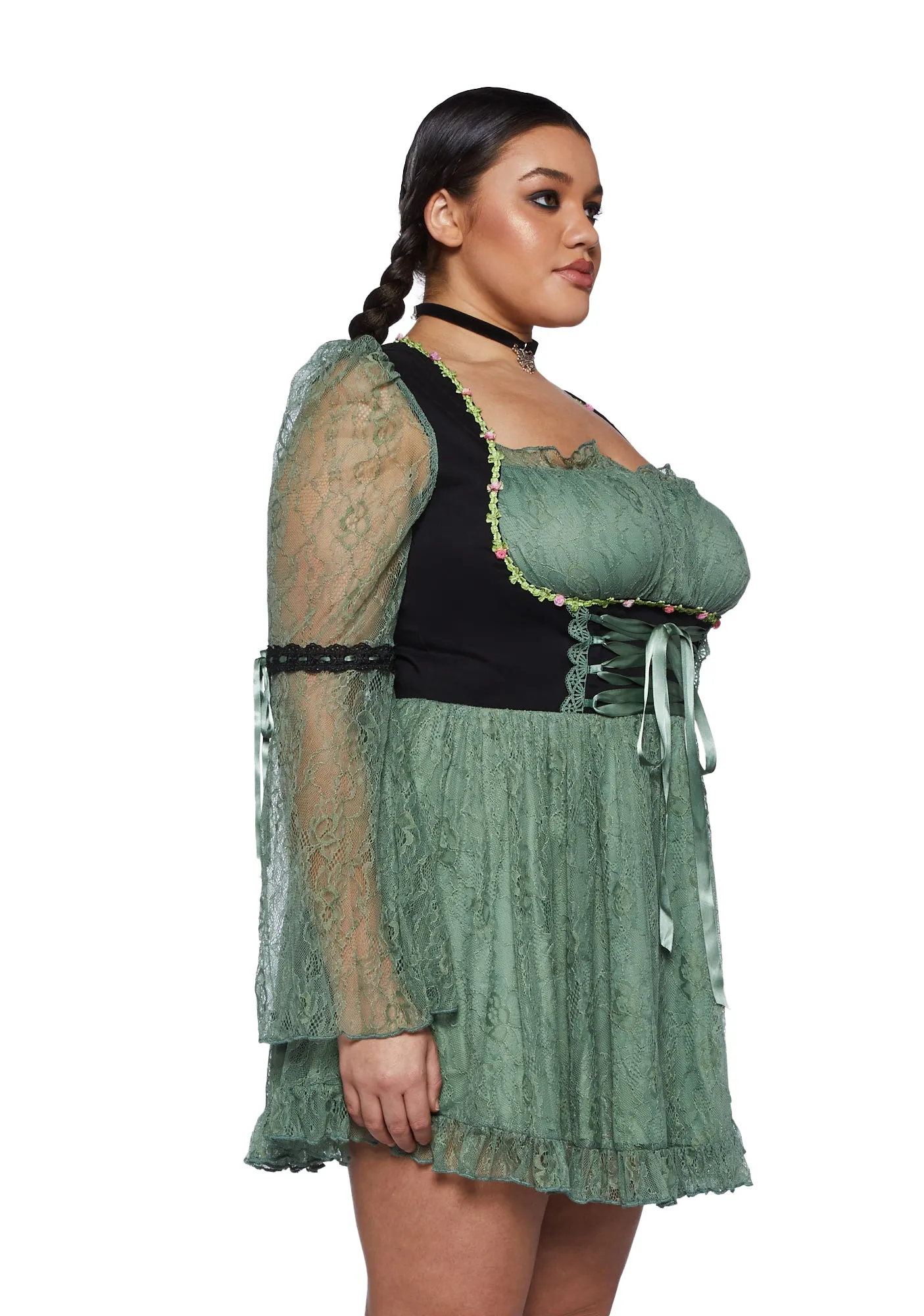Plus Myths N' Legends Mini Dress - Green Lace sold by Dolls Kill product image thumbnail 3