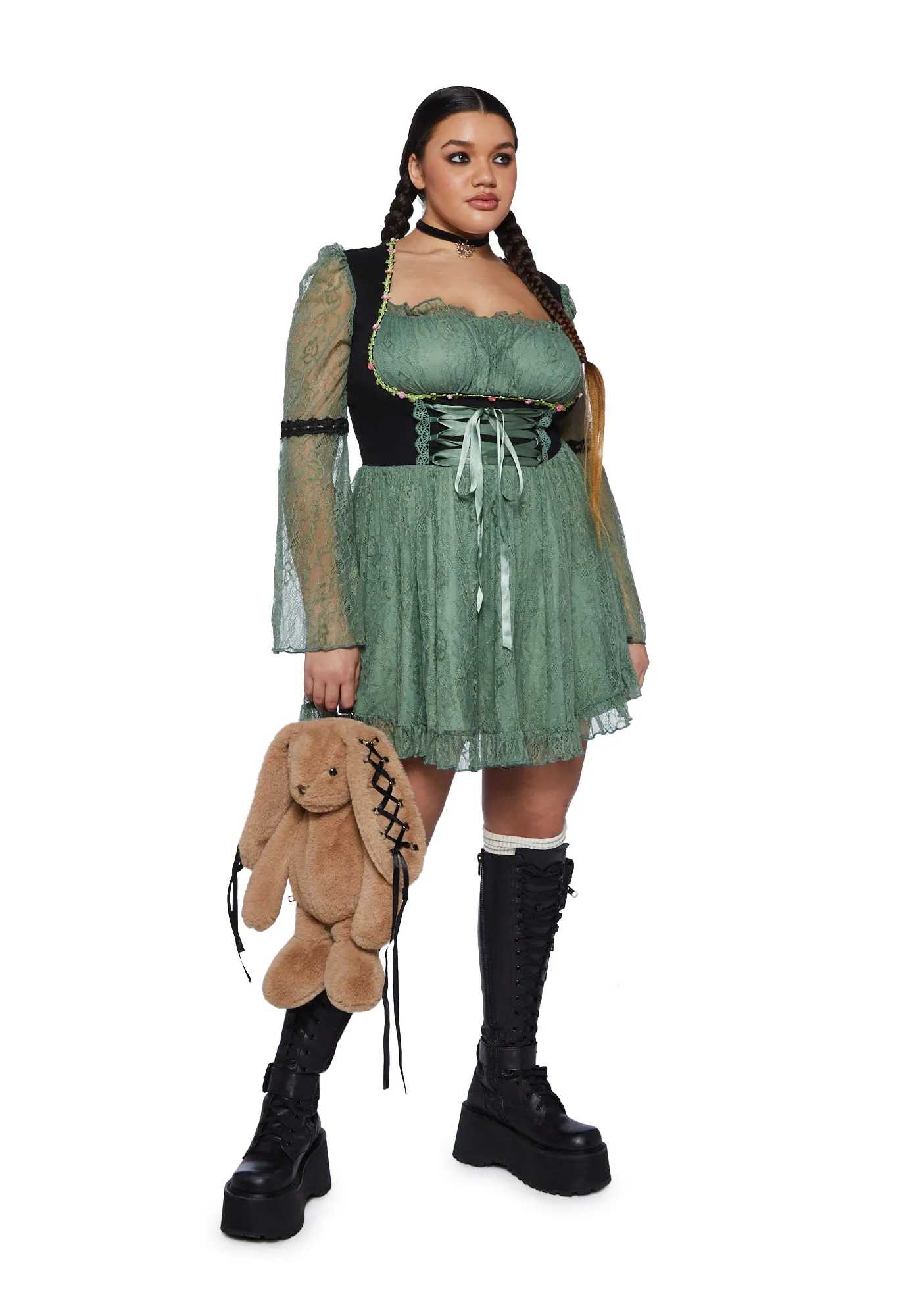 Plus Myths N' Legends Mini Dress - Green Lace sold by Dolls Kill product image thumbnail 2