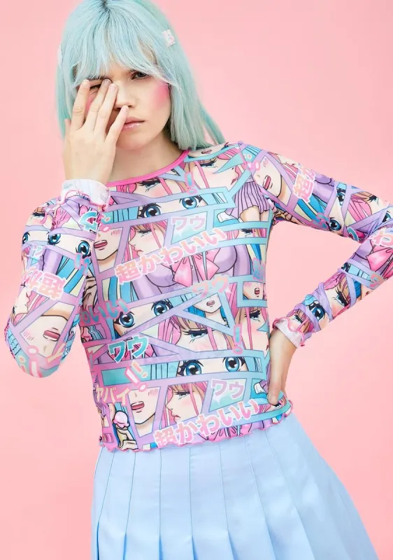 Comic Scene Cutie Mesh Top sold by Dolls Kill