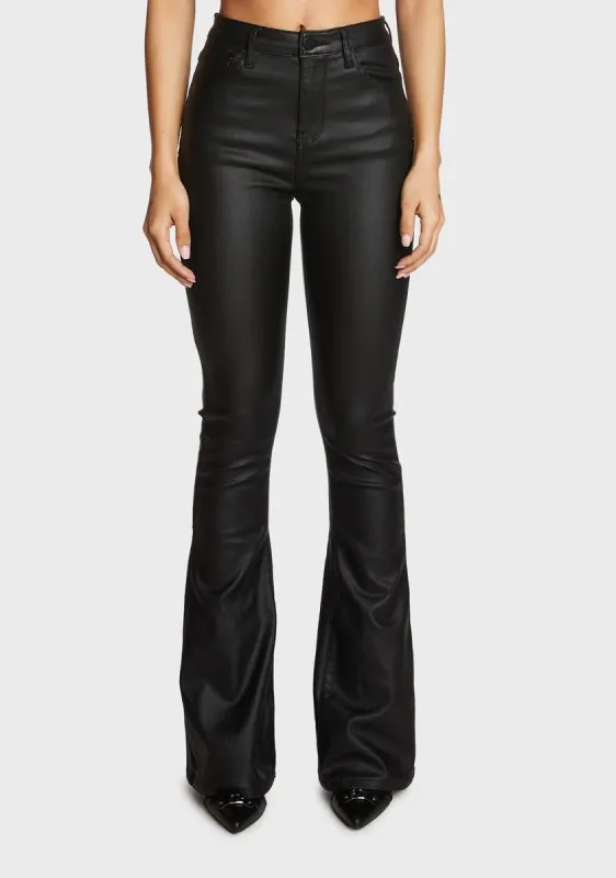 Black Luna Vegan Leather Flare Jeans sold by Dolls Kill