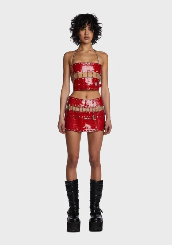 Red Chain Skirt Set sold by Dolls Kill