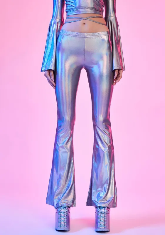 Disco Dreams Holographic Flare Pants sold by Dolls Kill