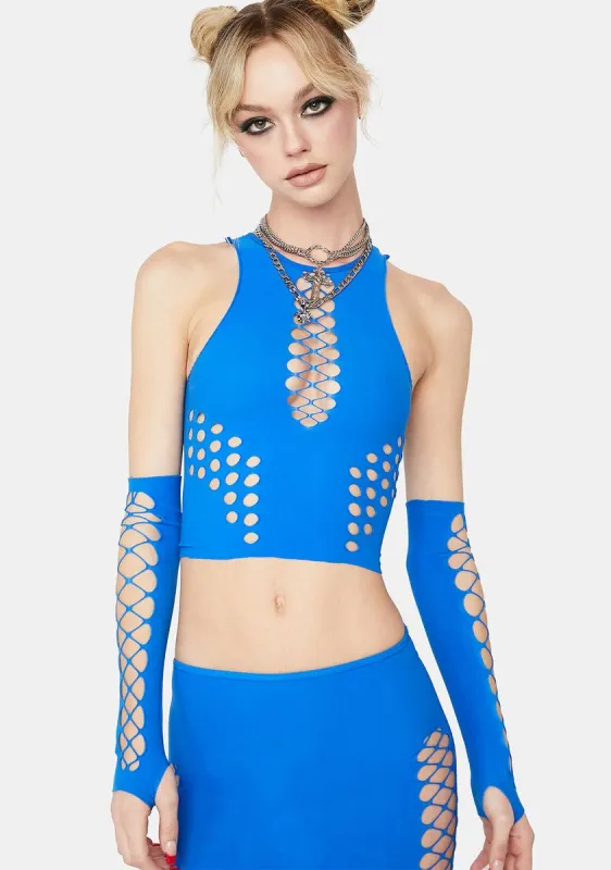Blue Maddox Crop Top sold by Dolls Kill