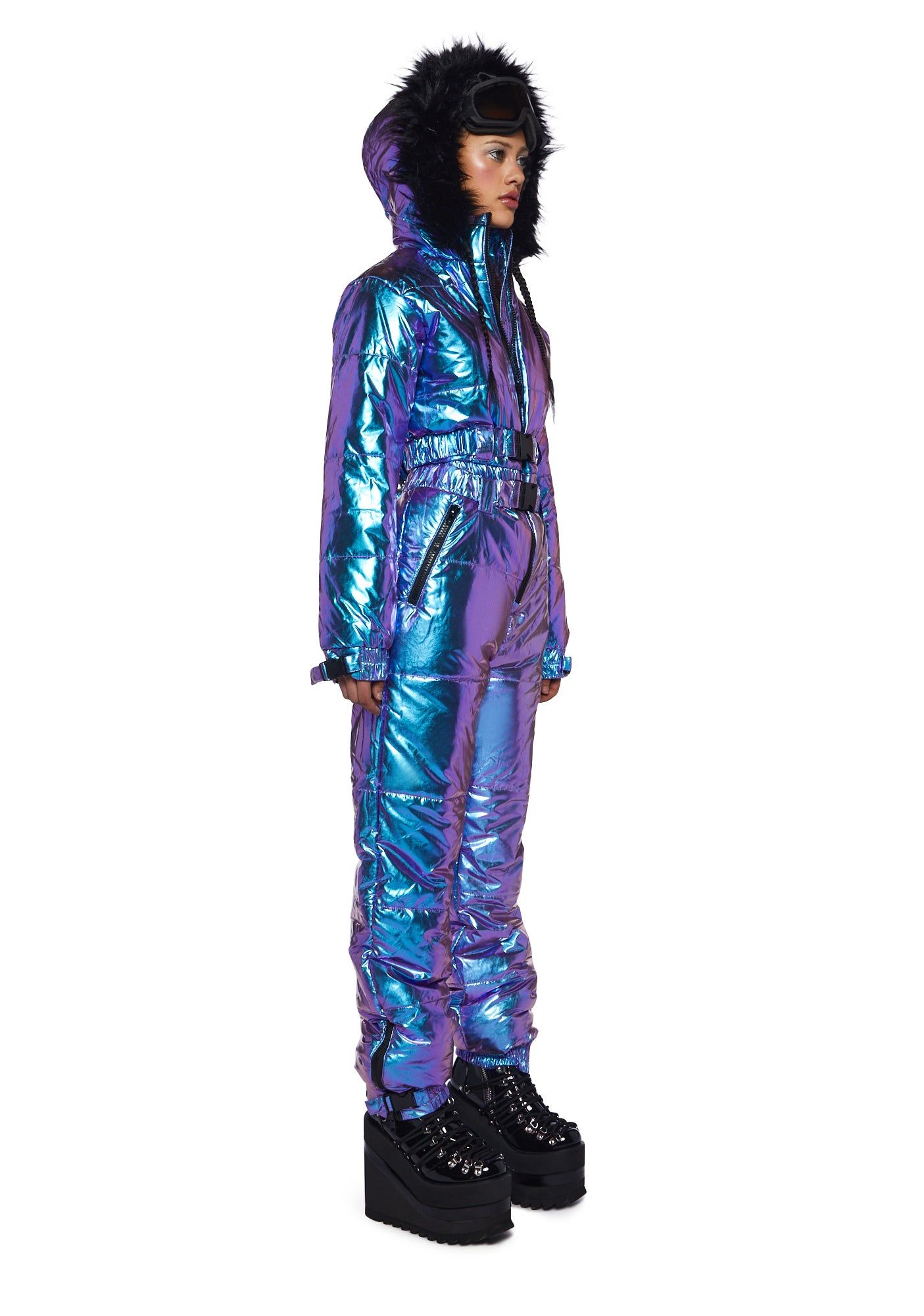 Aurora Beam Holographic Snowsuit - Blue sold by Dolls Kill product image thumbnail 3