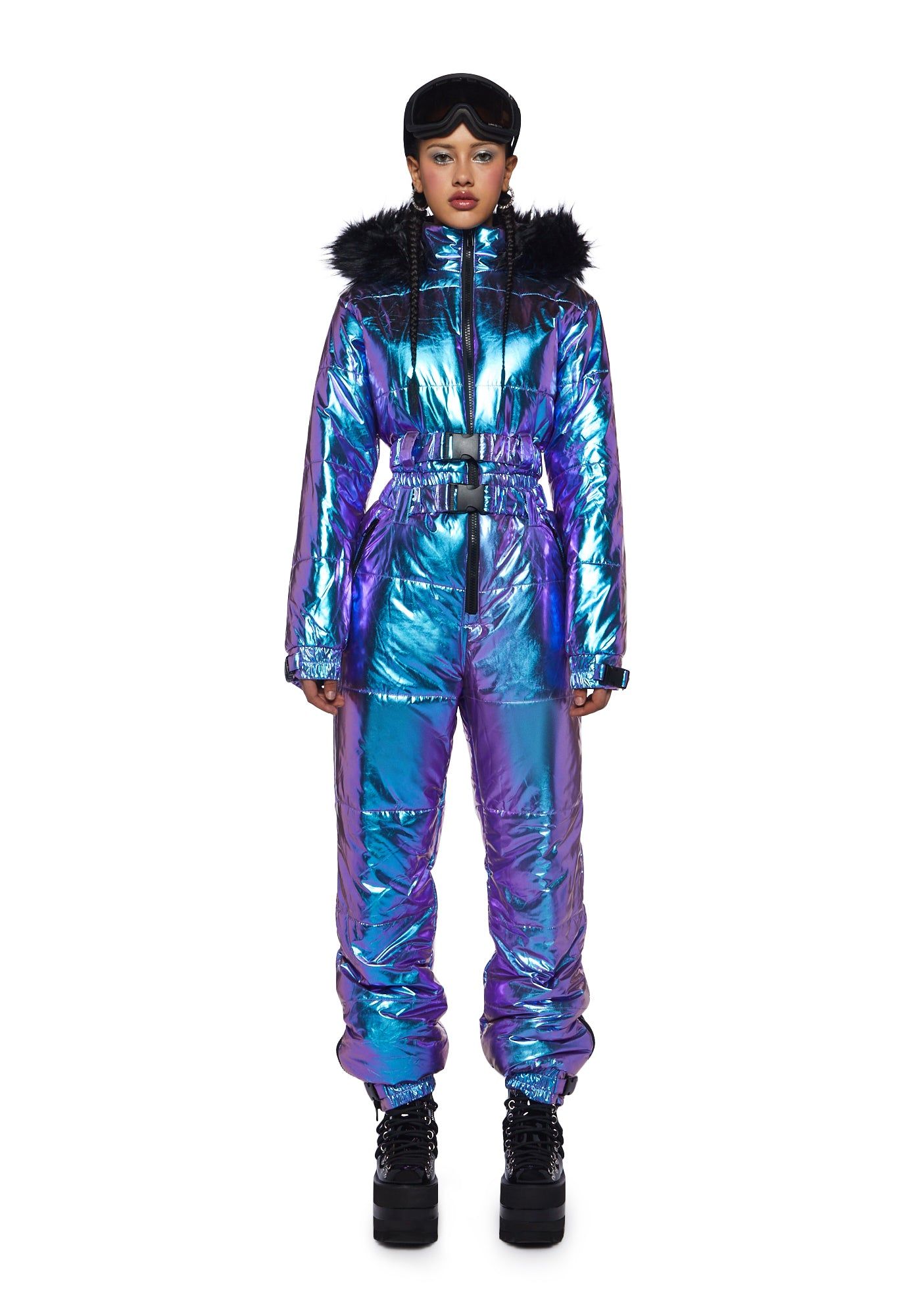 Aurora Beam Holographic Snowsuit - Blue sold by Dolls Kill