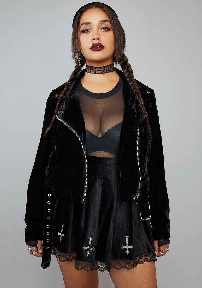 Plus Moonlight Rider Velvet Moto Jacket sold by Dolls Kill