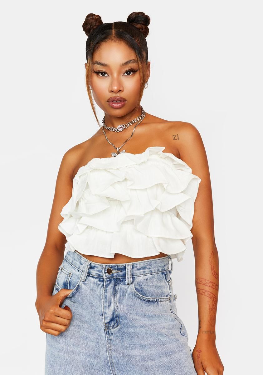 By The Beach Ruffle Crop Top sold by Dolls Kill