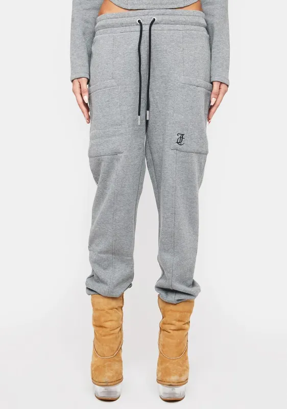 Heather Grey Cargo Pintuck Fleece Joggers sold by Dolls Kill