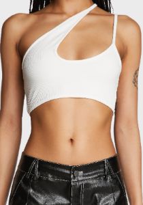 Asymmetrical Ribbed Cut Out Crop Top - White sold by Dolls Kill