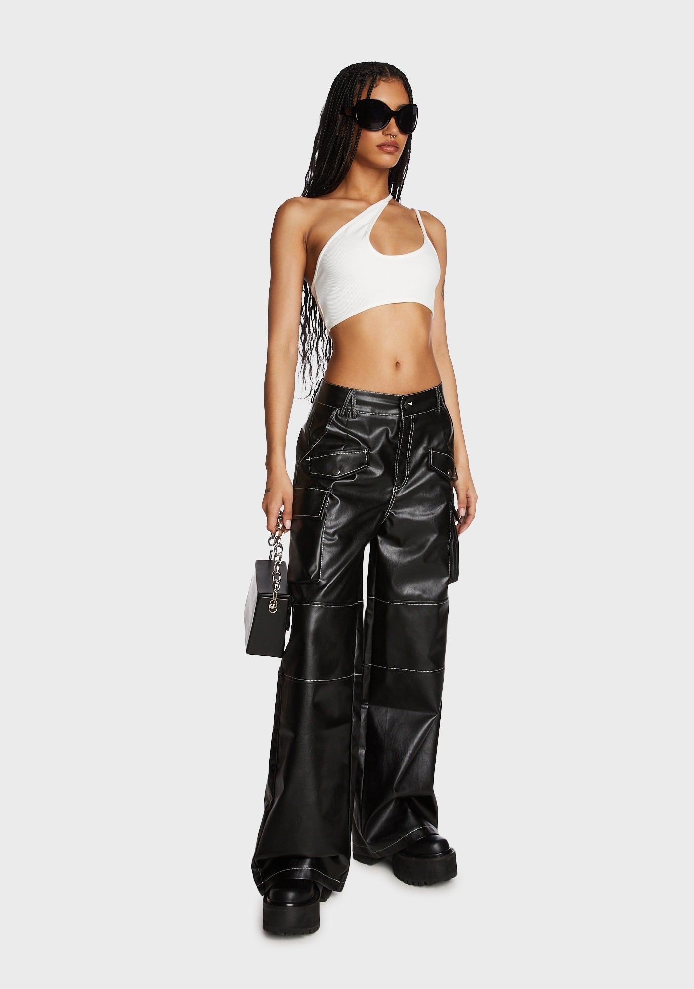 Asymmetrical Ribbed Cut Out Crop Top - White sold by Dolls Kill product image thumbnail 2