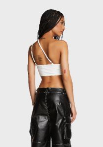 Asymmetrical Ribbed Cut Out Crop Top - White sold by Dolls Kill