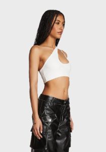 Asymmetrical Ribbed Cut Out Crop Top - White sold by Dolls Kill
