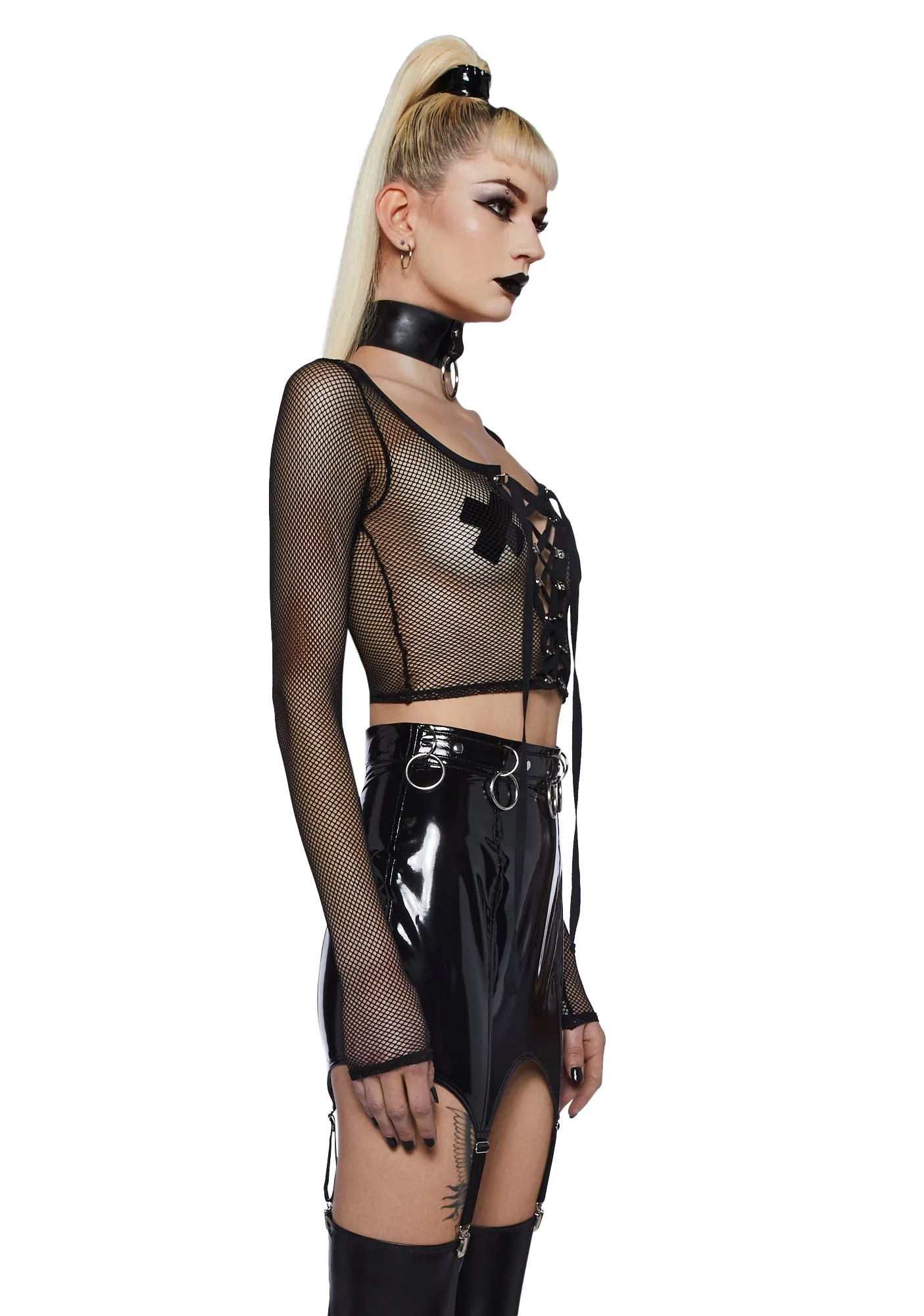 Meet And Greet Fishnet Top - Black sold by Dolls Kill product image thumbnail 3