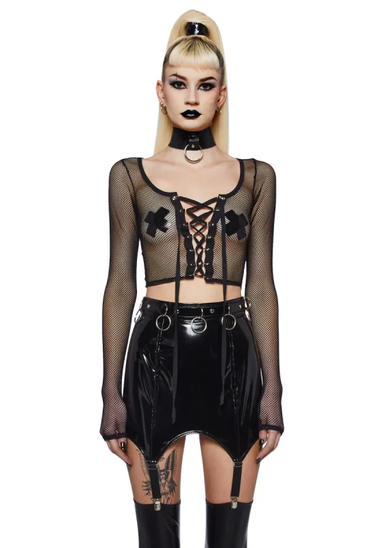 Meet And Greet Fishnet Top - Black sold by Dolls Kill