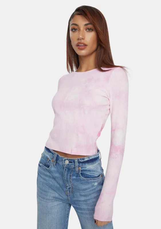 Pink Tie Dye Ribbed Long Sleeve Tee sold by Dolls Kill