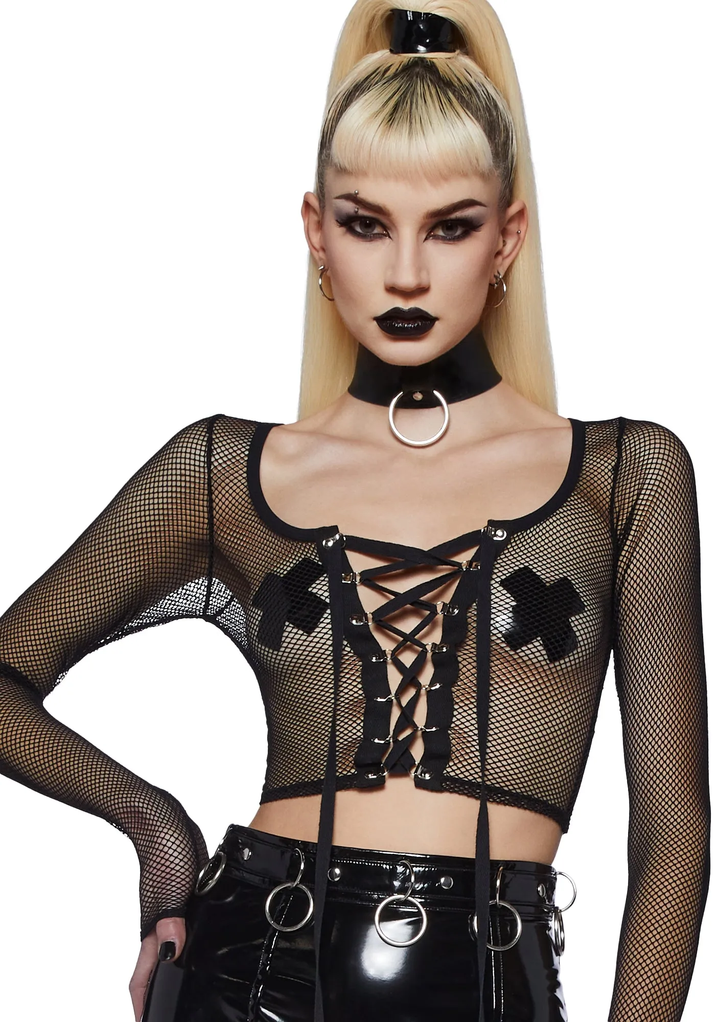 Meet And Greet Fishnet Top - Black sold by Dolls Kill product image thumbnail 5