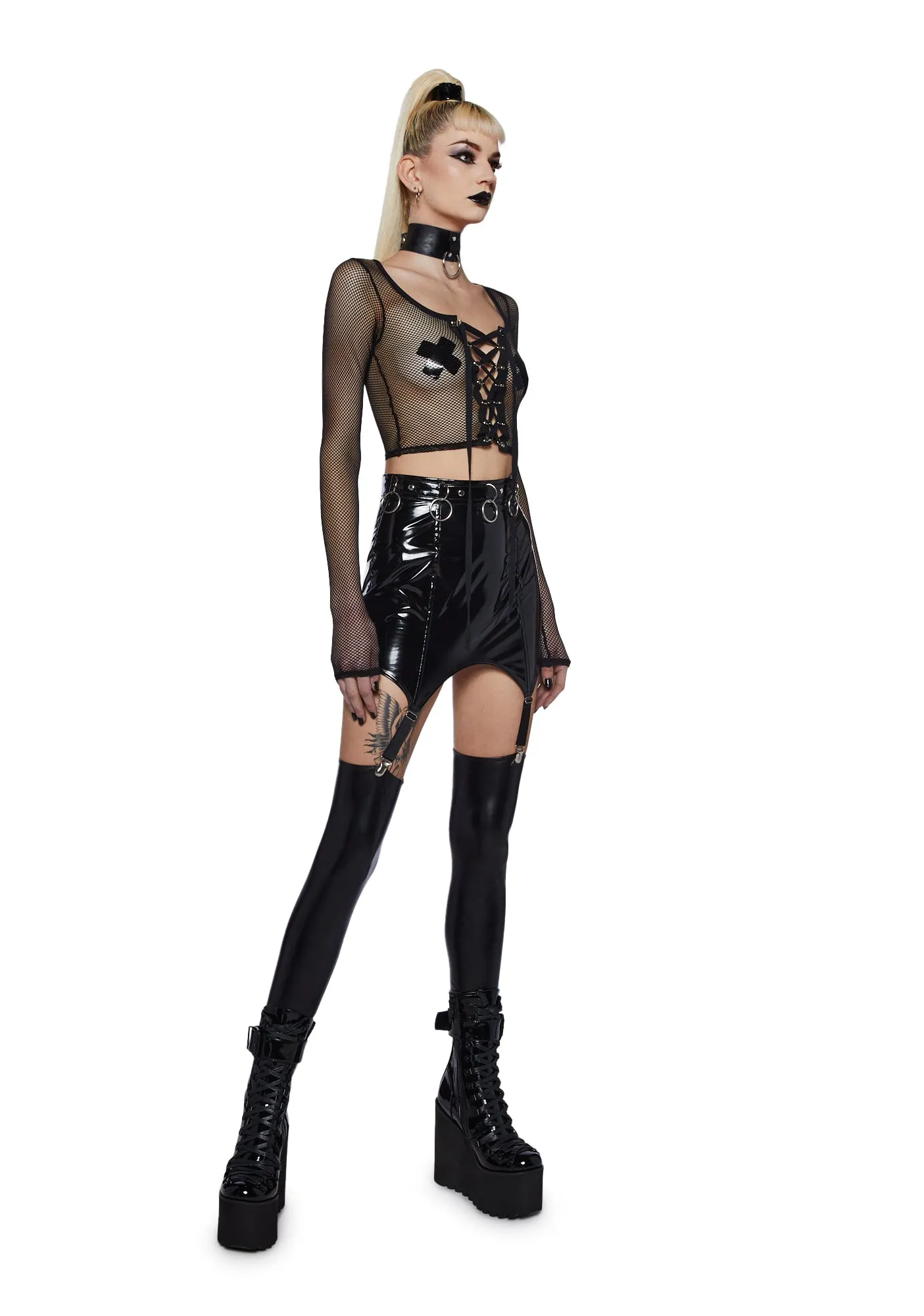 Meet And Greet Fishnet Top - Black sold by Dolls Kill product image thumbnail 2