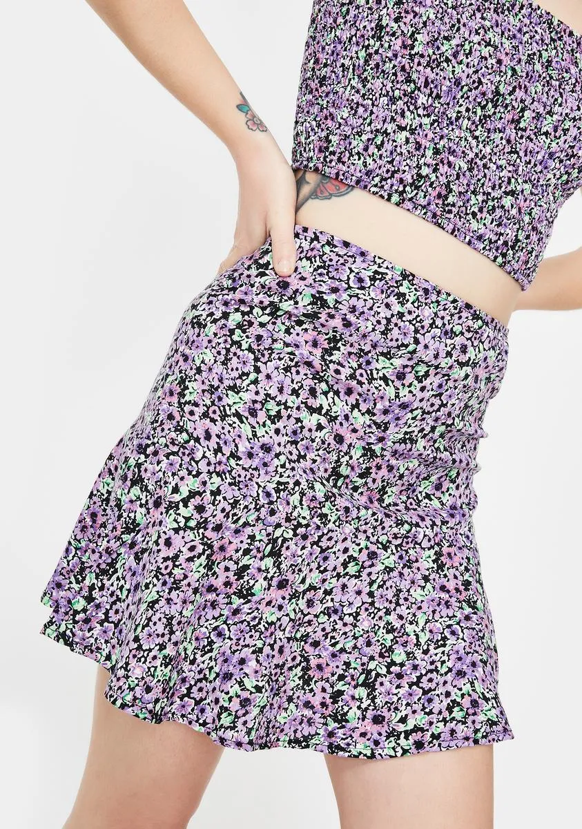 Lilac Floral Gaelle Mini Skirt sold by Dolls Kill