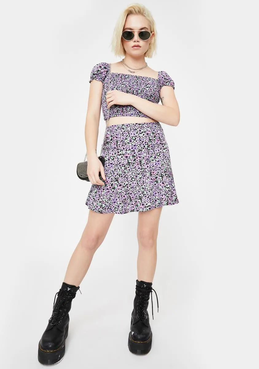 Lilac Floral Gaelle Mini Skirt sold by Dolls Kill product image thumbnail 3