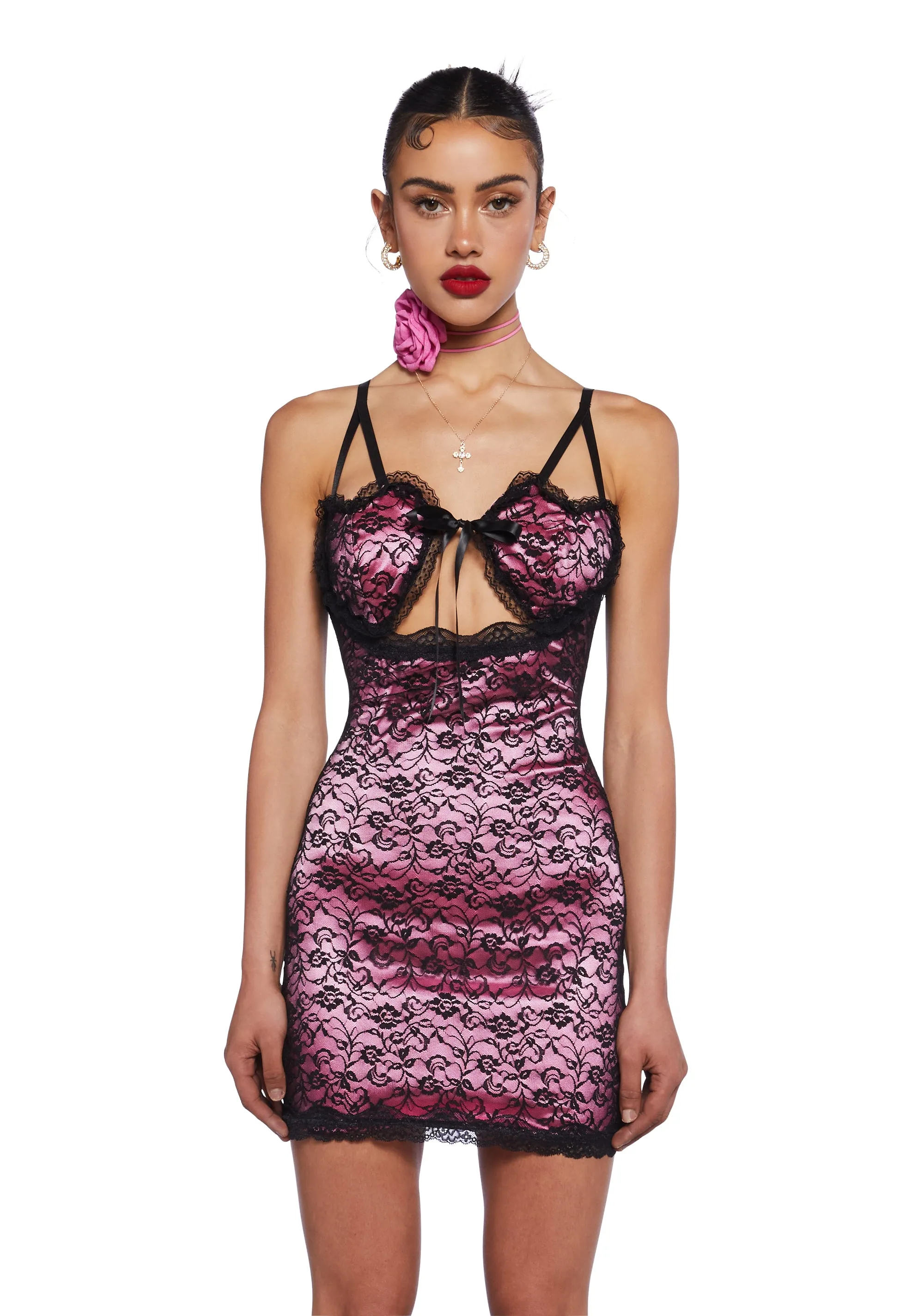 Love In Command Lace Mini Dress - Pink sold by Dolls Kill
