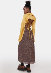 Flower Garden Brown Rindu Maxi Skirt sold by Dolls Kill
