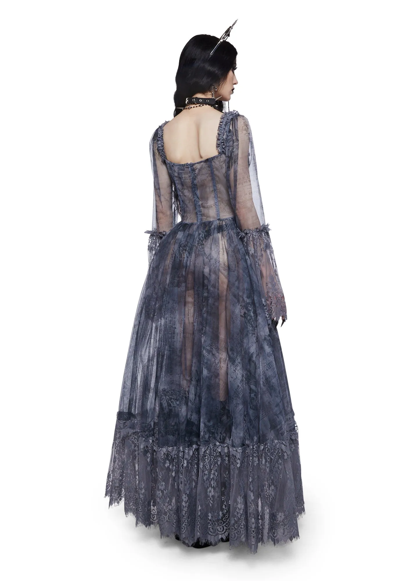 chinese dress ladies Dolls Kill Dance with Death Maxi Dress by Widow - Sheer Mesh Dress with  Boned Bodice and Flared Sleeves, Perfect for Whimsy Goth Fashion main image 1