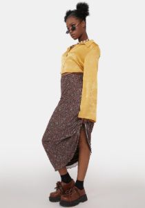 Flower Garden Brown Rindu Maxi Skirt sold by Dolls Kill