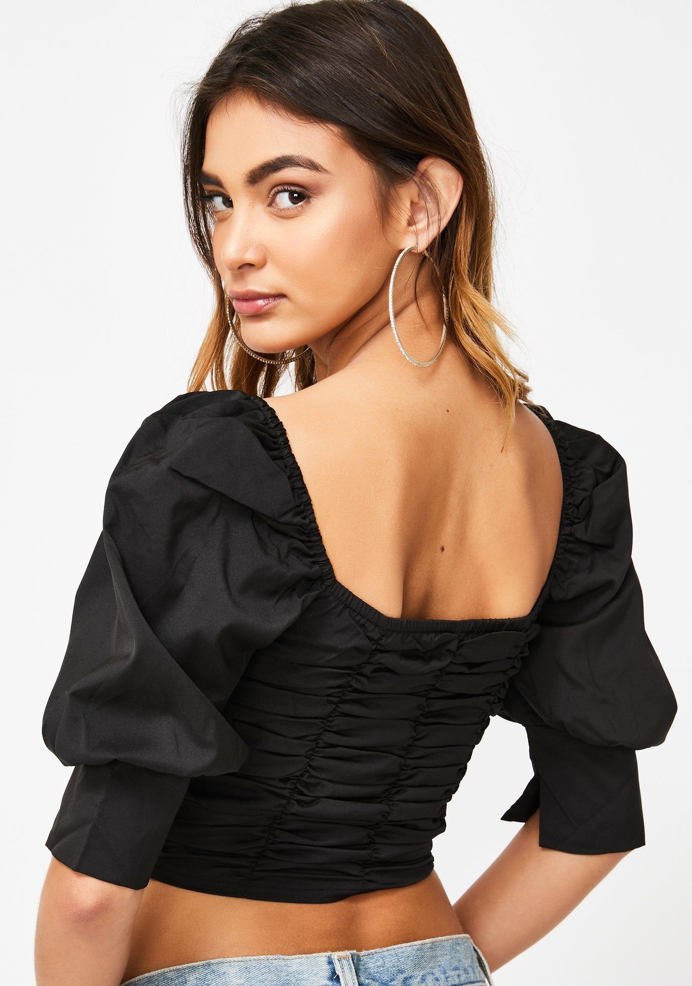 Black Wrinkle Crop Blouse sold by Dolls Kill product image thumbnail 4