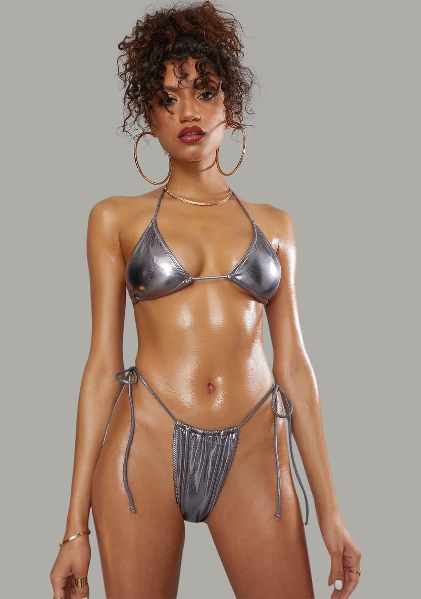 Chrome 2 Ur Dome Metallic Bikini Set sold by Dolls Kill