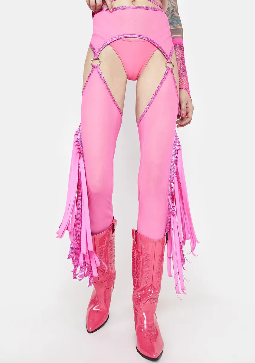 Pink Karma Cowgirl Fringe Chaps sold by Dolls Kill