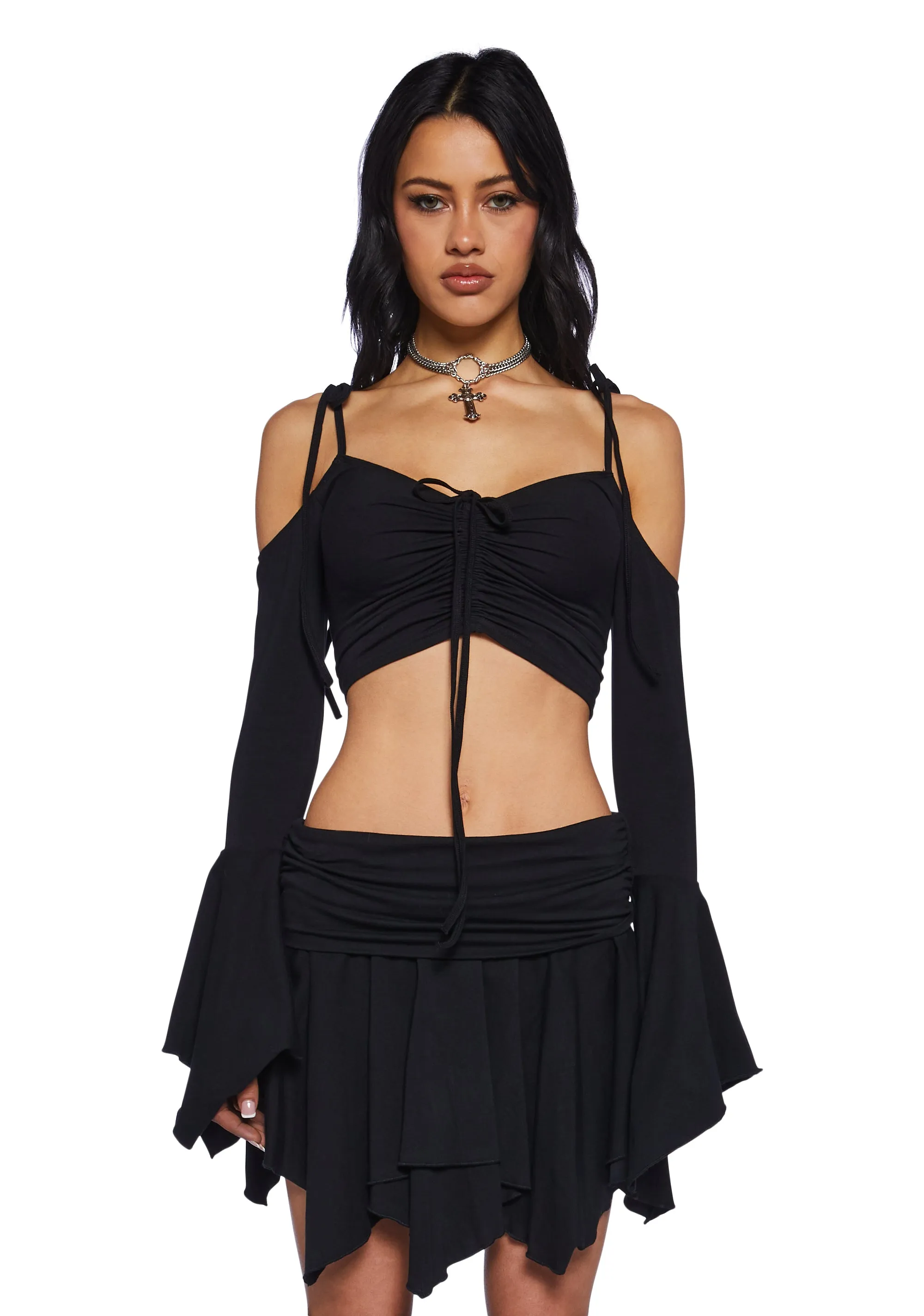 F Is For Fairies® Crop Top - Black sold by Dolls Kill