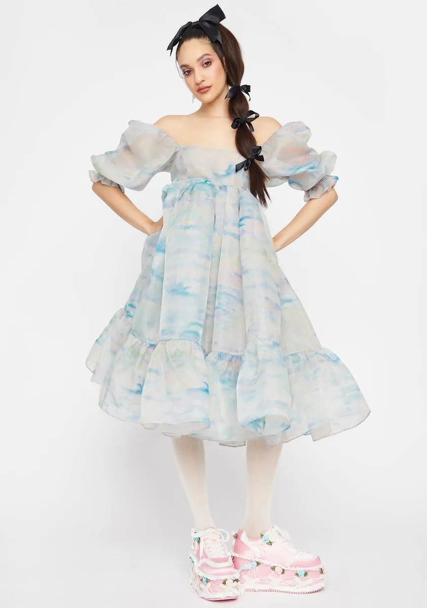 The Renoir Sky French Puff Dress sold by Dolls Kill