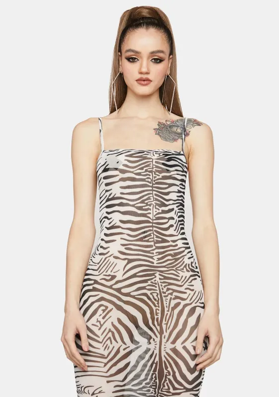 Zebra Charmed Midi Dress sold by Dolls Kill