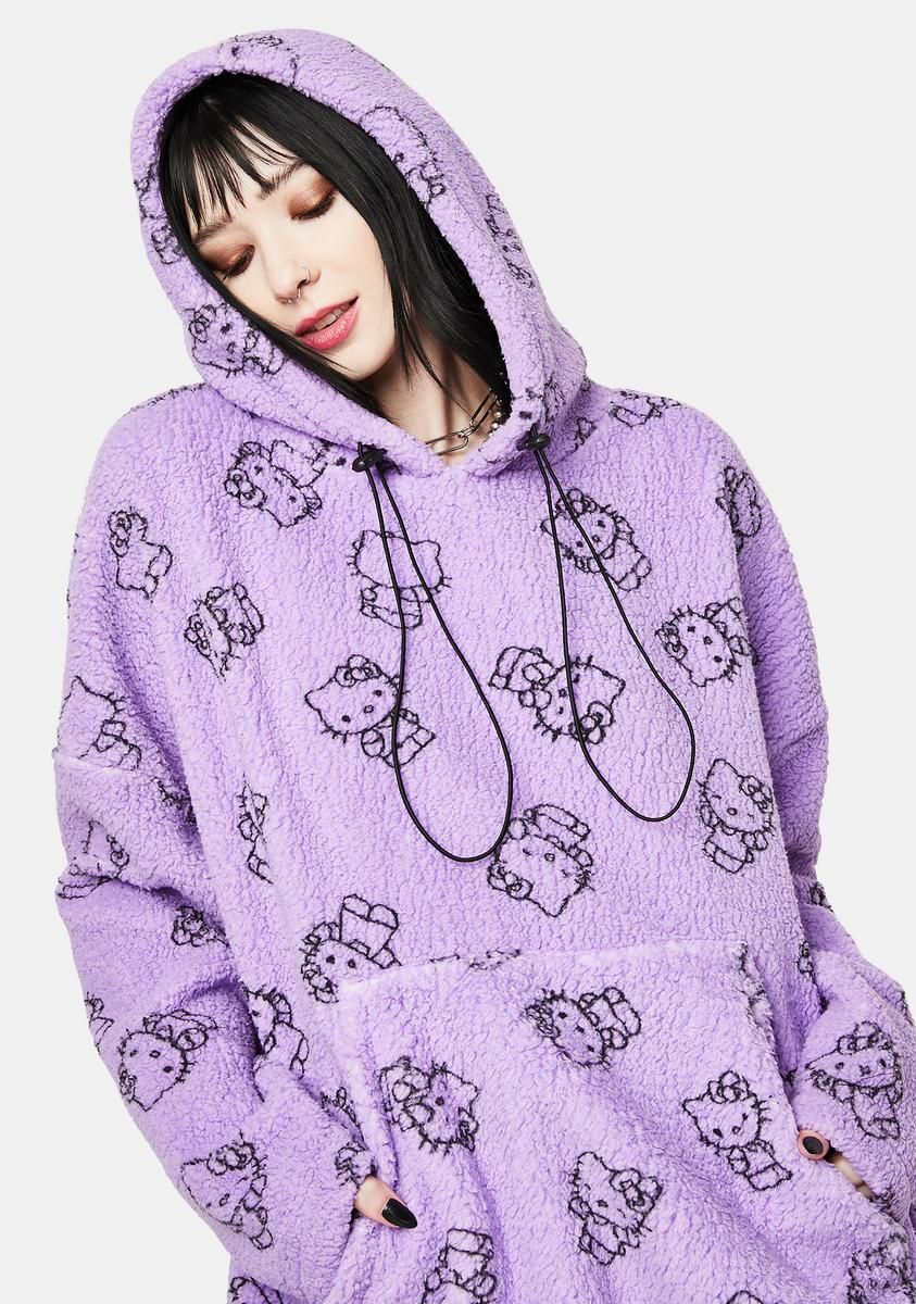 Purple Hello Kitty Printed Fleece Hoodie sold by Dolls Kill