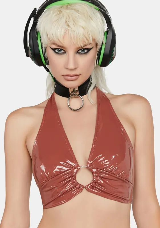 Mocha In The Mood Halter Top sold by Dolls Kill