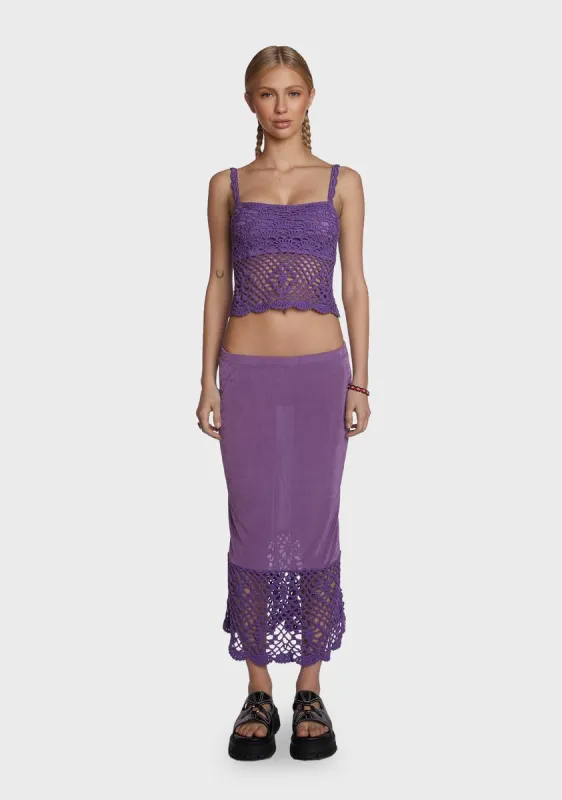 Stitch In Time Crochet Skirt Set - Purple sold by Dolls Kill